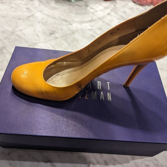 Stuart Weitzman stiletto high heels Size 9 Orange Wood bottom Patent leather - Picture 3 of 9